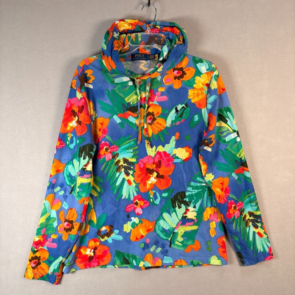 Polo Ralph Lauren Men's Large Blue Tropical Floral Hoodie Long Sleeve